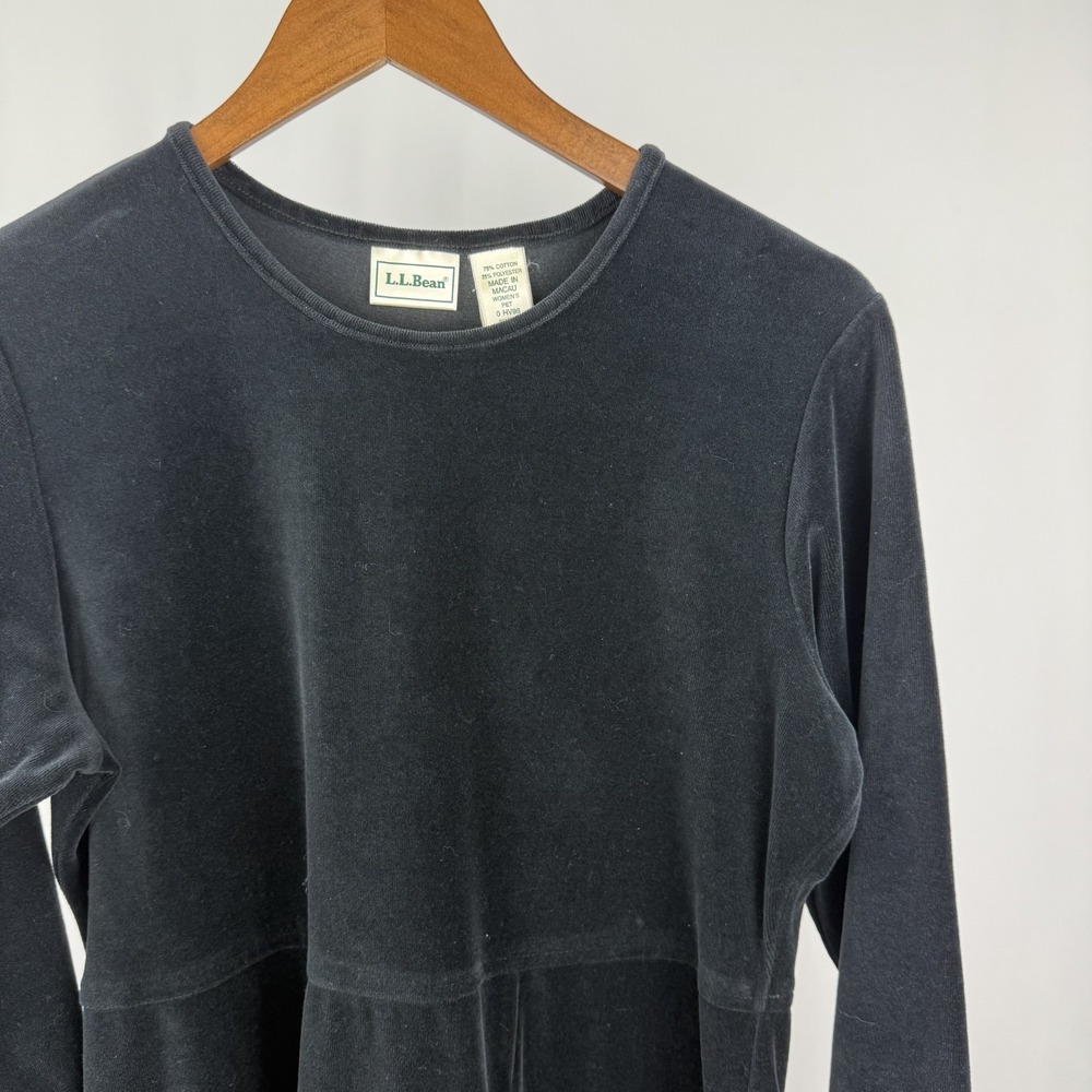 LL Bean Womens Petite Small Velour Long‎ Sleeve Dress Black